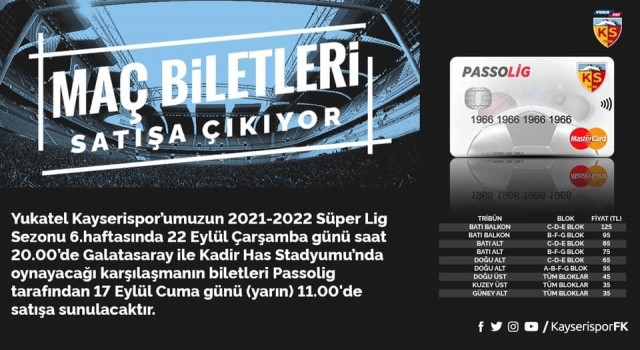 Kayserispor - Galatasaray maçının bilet fiyatları belli oldu